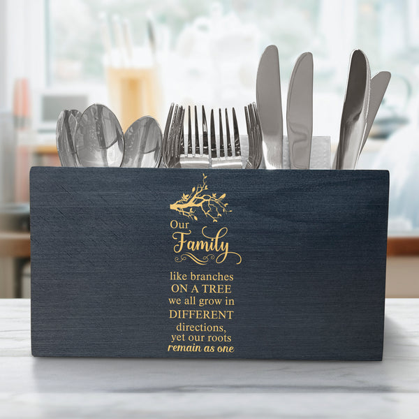 Premium Quote Written Caddy, Wooden Utensil For Kitchen Counter, Cooking Utensil Caddy with 3 Compartments, Wooden Utensil Crock